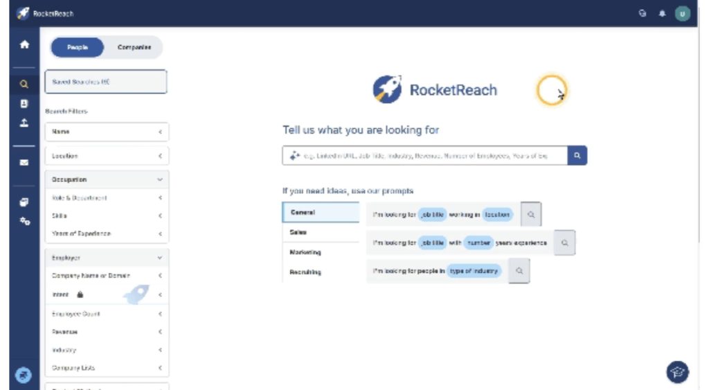 Dashboard of Rocketreach