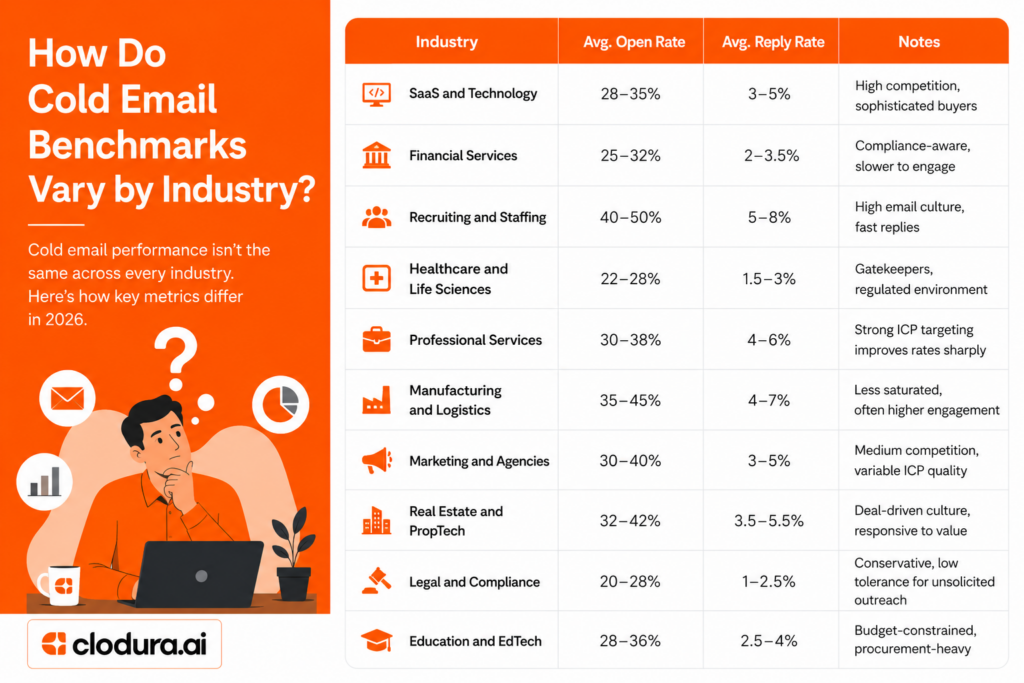 Cold Email Benchmarks by Industry in 2026 | Clodura.ai